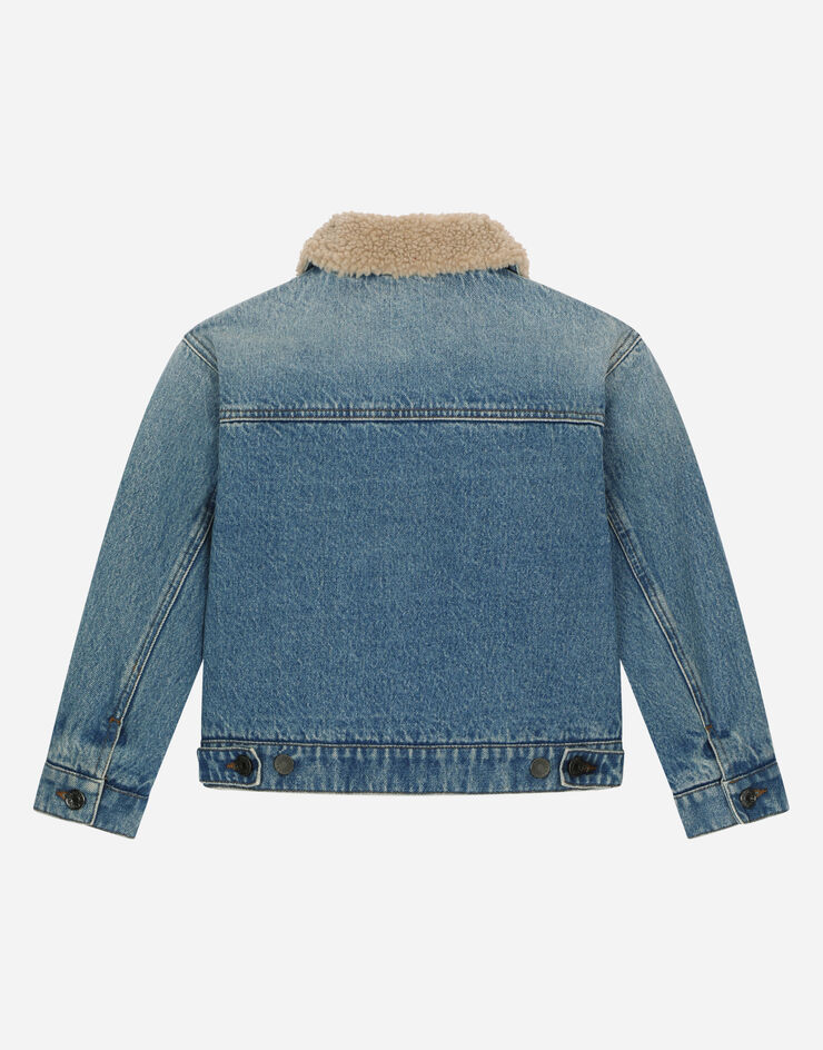 DolceGabbanaSpa Blouson en denim avec intérieur en fourrure synthétique Bleu L42B62LDB45