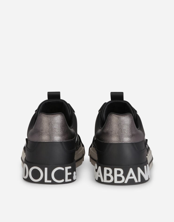 Dolce & Gabbana Custom 2.Zero 对比感细节小牛皮运动鞋 黑/银 CS1863AO223