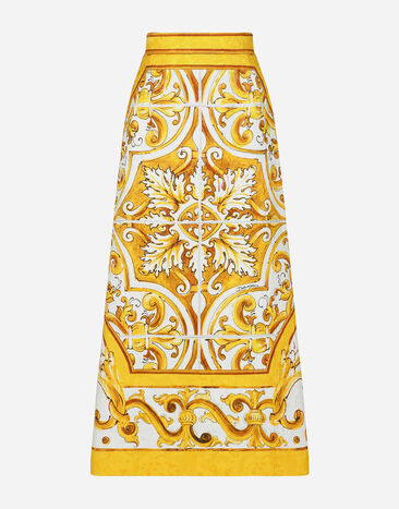 Dolce & Gabbana Falda longuette de brocado con estampado Maiolica Imprima F6AEITHH5A1