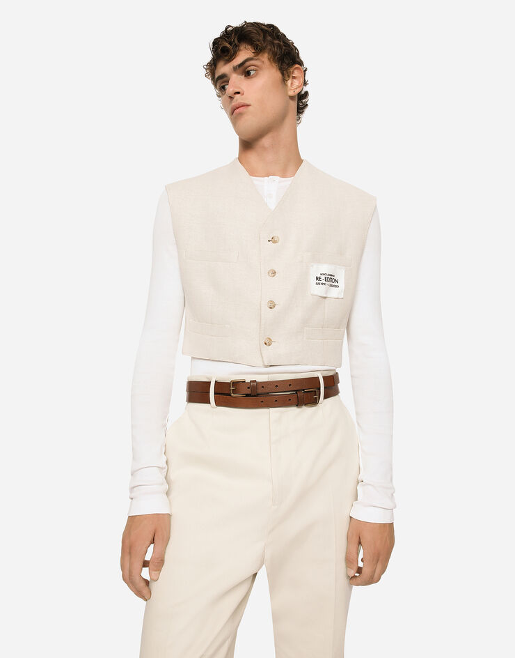 Dolce & Gabbana Linen and cotton vest with jersey details Multicolor G708RTFUTAT