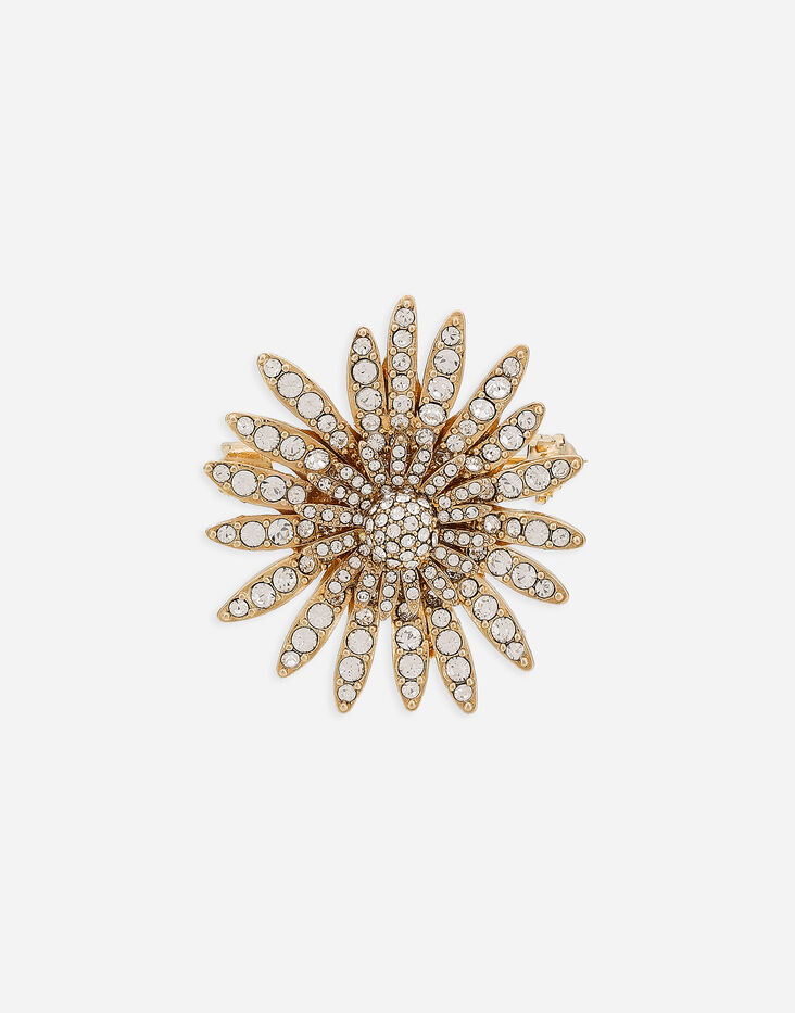 Dolce & Gabbana Black Silk Gold Brass Floral Hair Pin Brooch main image 1