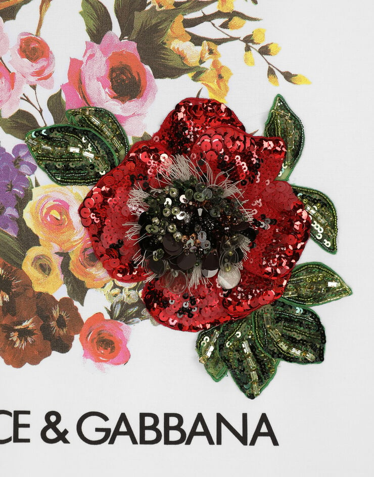 Dolce & Gabbana تيشيرت جيرسي بطبعة وتطريز زهور أبيض F8U74ZGDCBJ