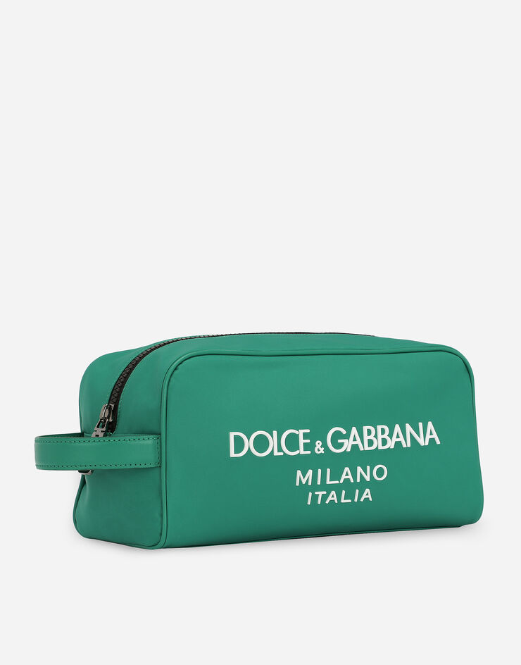 Dolce & Gabbana Nylon toiletry bag with rubberized logo Green BT0989AG182