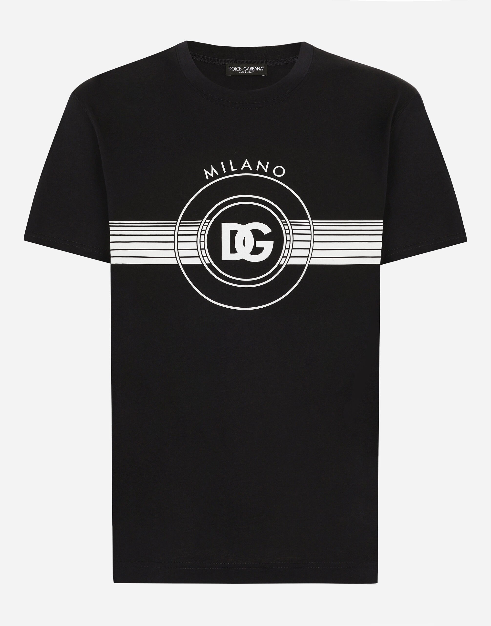 Dolce & Gabbana Short-sleeved cotton T-shirt with DG print Brown G8RN8TG7K1U