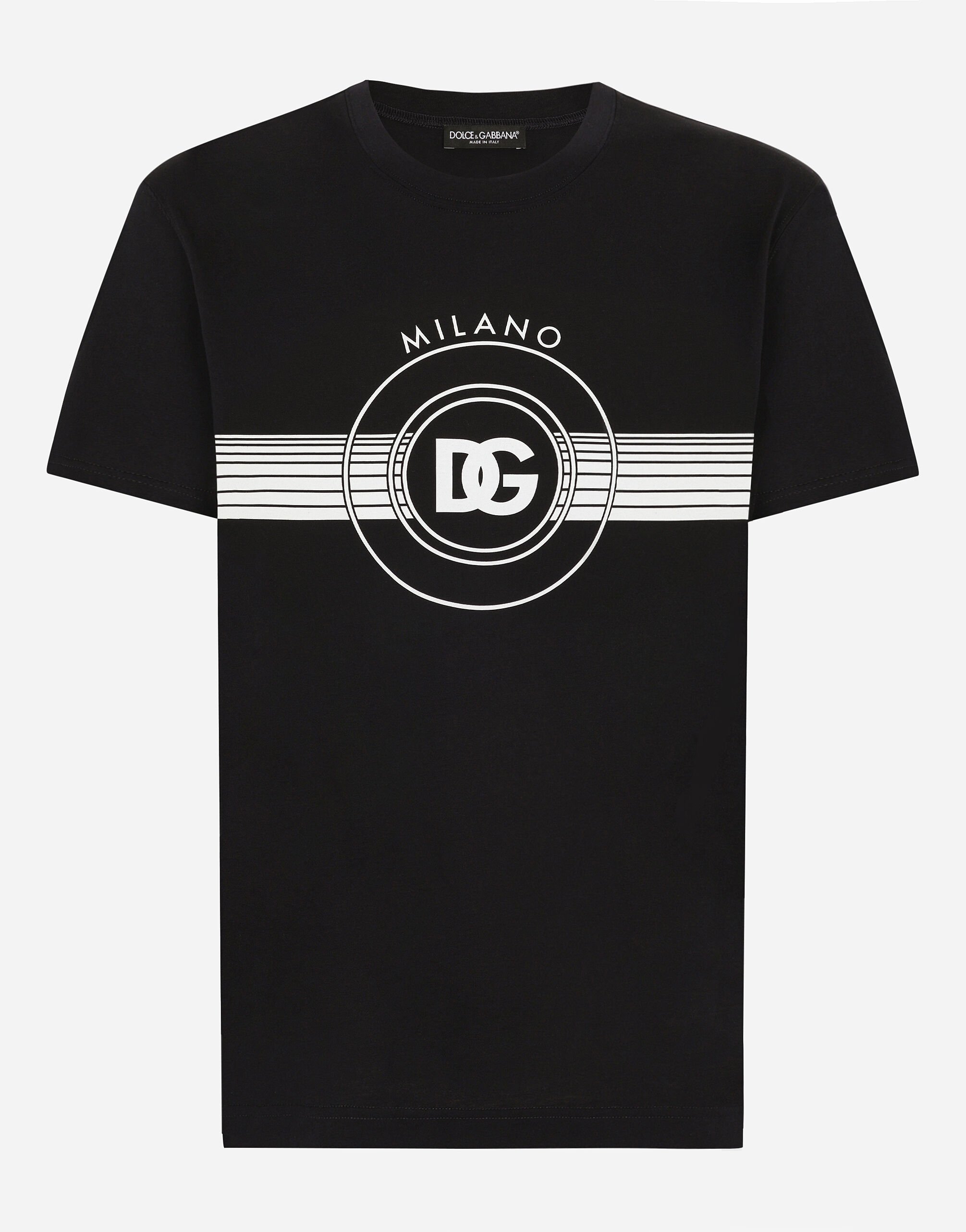 Short sleeved cotton T shirt with DG print in Blue for Men Dolce Gabbana