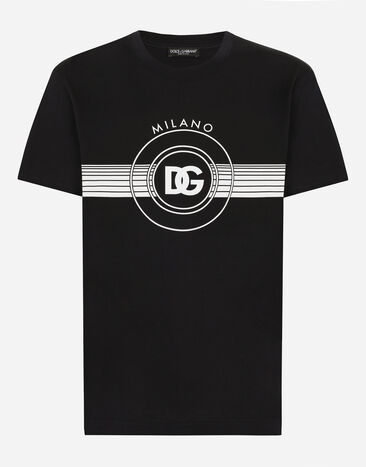 Dolce & Gabbana Short-sleeved cotton T-shirt with DG print Black GXS28TJDMS9