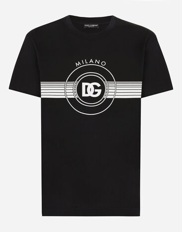 Dolce & Gabbana Short-sleeved cotton T-shirt with DG print White G2QS6TFR4A4