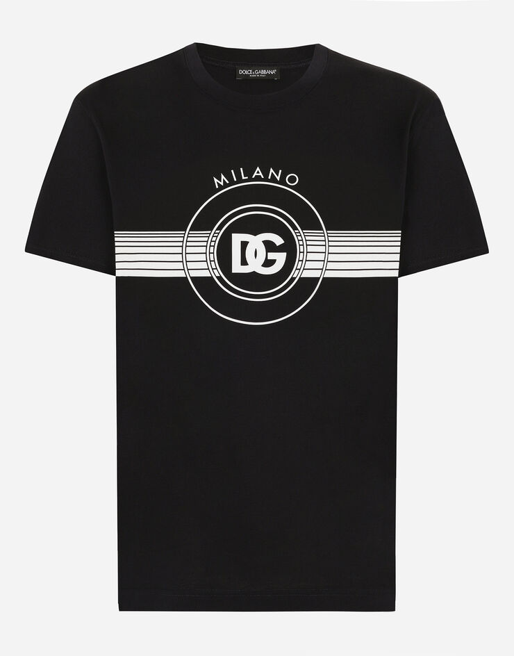 Dolce & Gabbana Short-sleeved cotton T-shirt with DG print Blau G8RN8TG7M8W