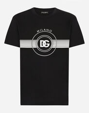 Dolce & Gabbana Short-sleeved cotton T-shirt with DG print Blue G8RG4TG7K1X