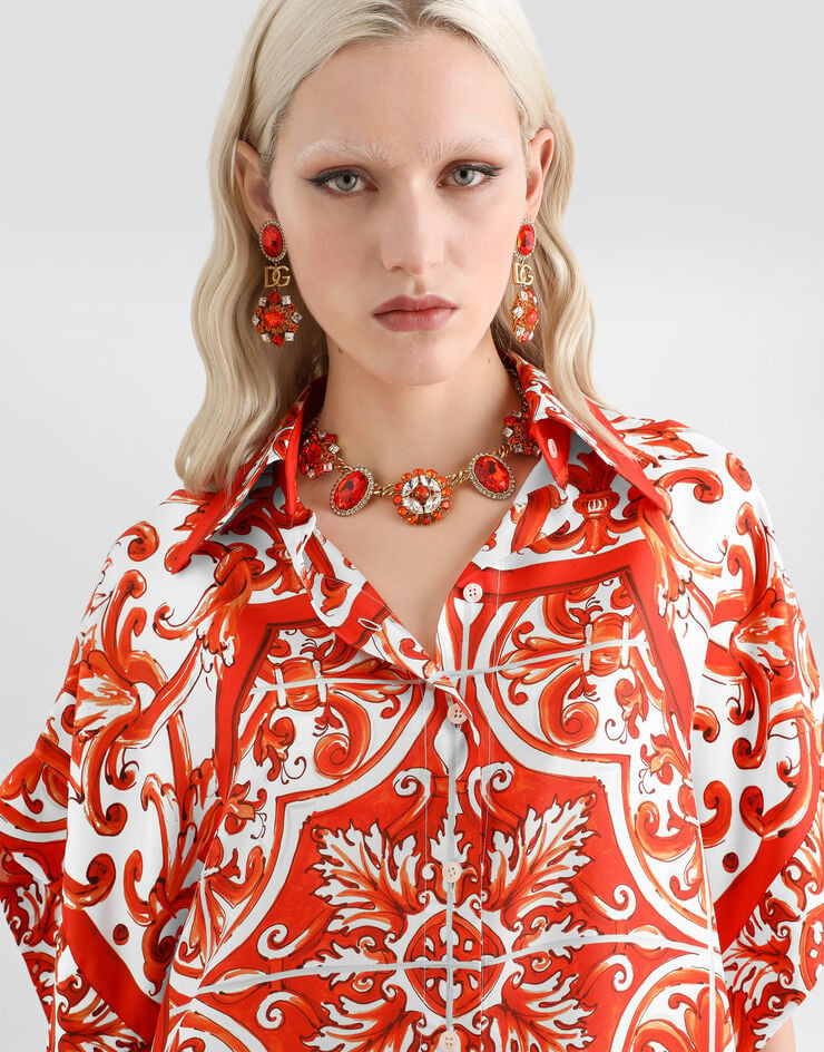 Dolce & Gabbana Majolica-print silk shirt Multicolor F5T52TGDDRE