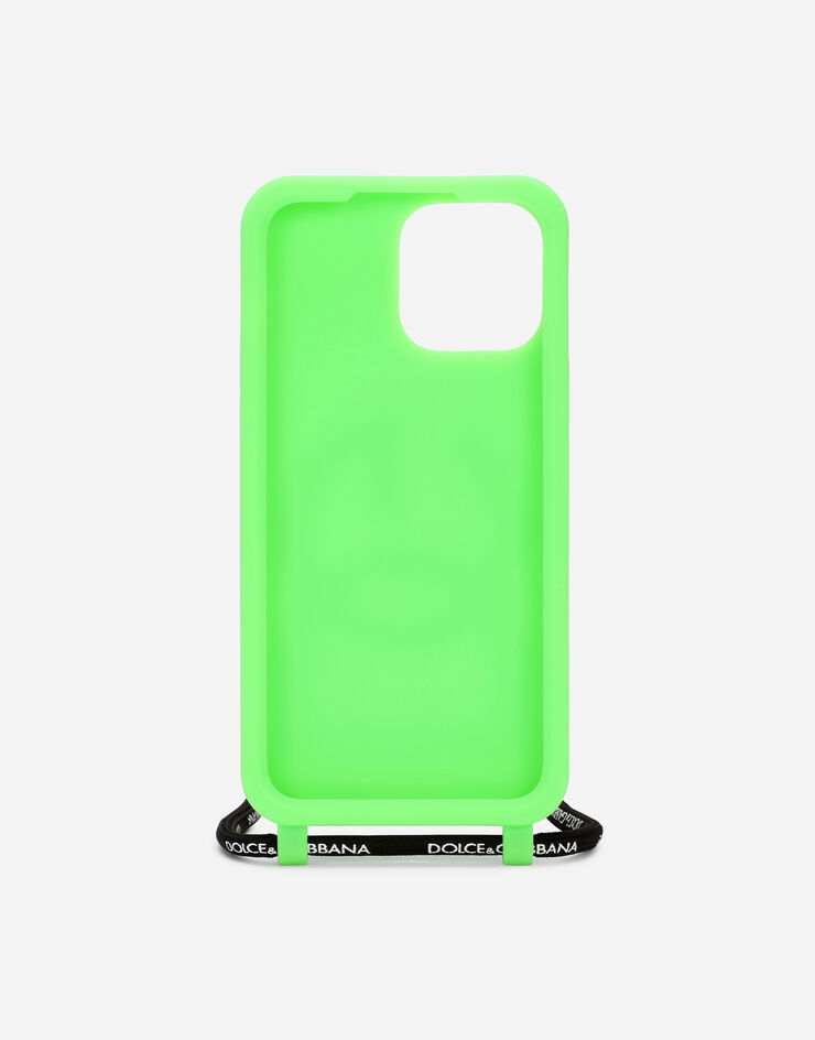 Dolce & Gabbana Funda para iPhone 13 Pro Max de goma con logotipo en relieve Verde BP3232AG816