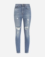 Dolce & Gabbana Stretch denim Audrey jeans with rips Turquoise F4B7ITHLM7L