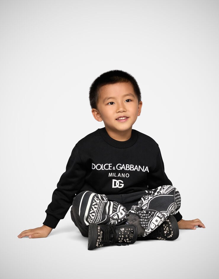 Dolce & Gabbana Felpa girocollo in jersey con ricamo DG Milano Black L4JWDOG7E5R