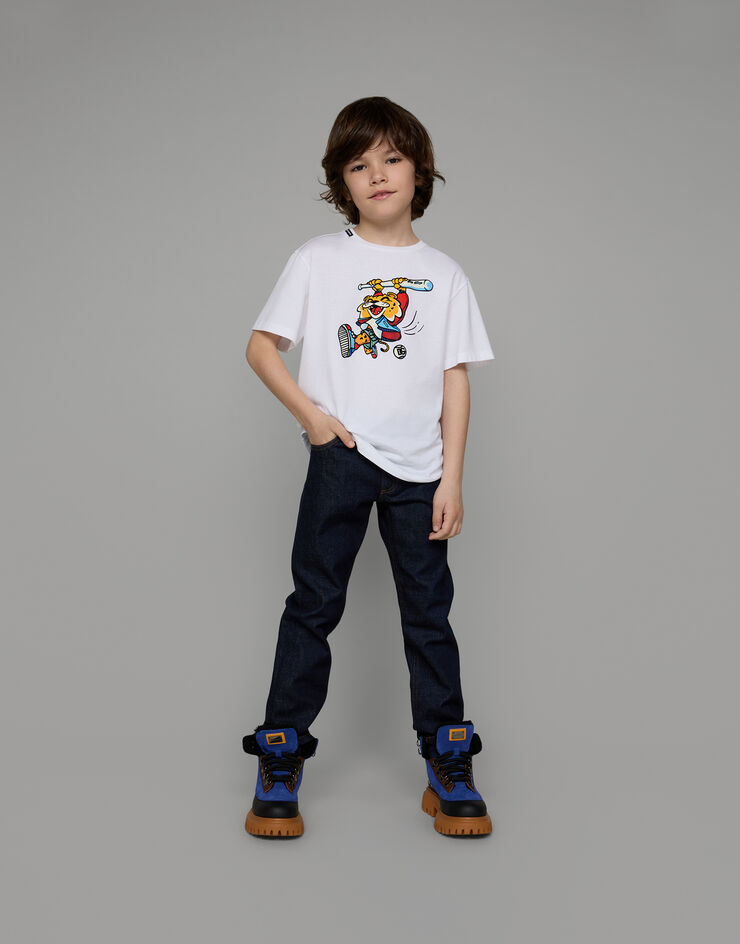 DolceGabbanaSpa Short-sleeved jersey T-shirt with mascot print White L4JTBLG7JS2