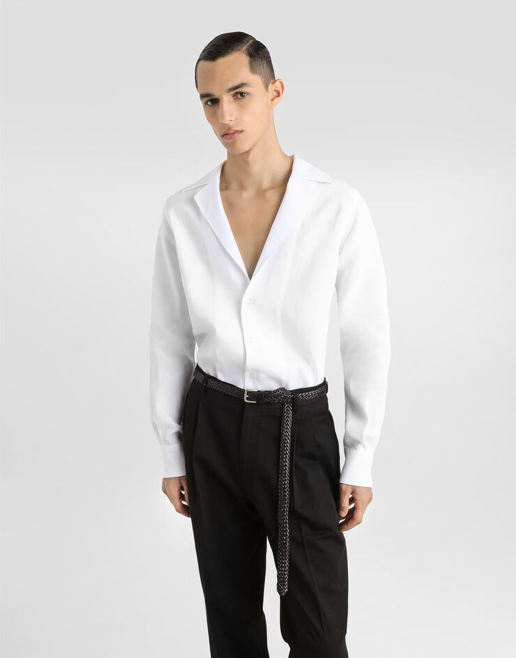 Dolce & Gabbana 亚麻帆布 V 领长袖衬衫 白 G5MX5TFU4MC