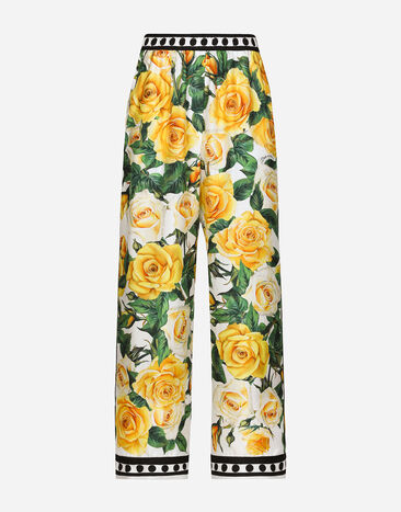 Dolce & Gabbana Silk pajama pants with rose print yellow Print FXU03TJCVYK