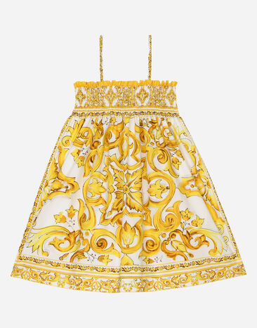 Dolce & Gabbana Vestido de popelina con estampado Maiolica amarillo Imprima L53DW3FI5JY