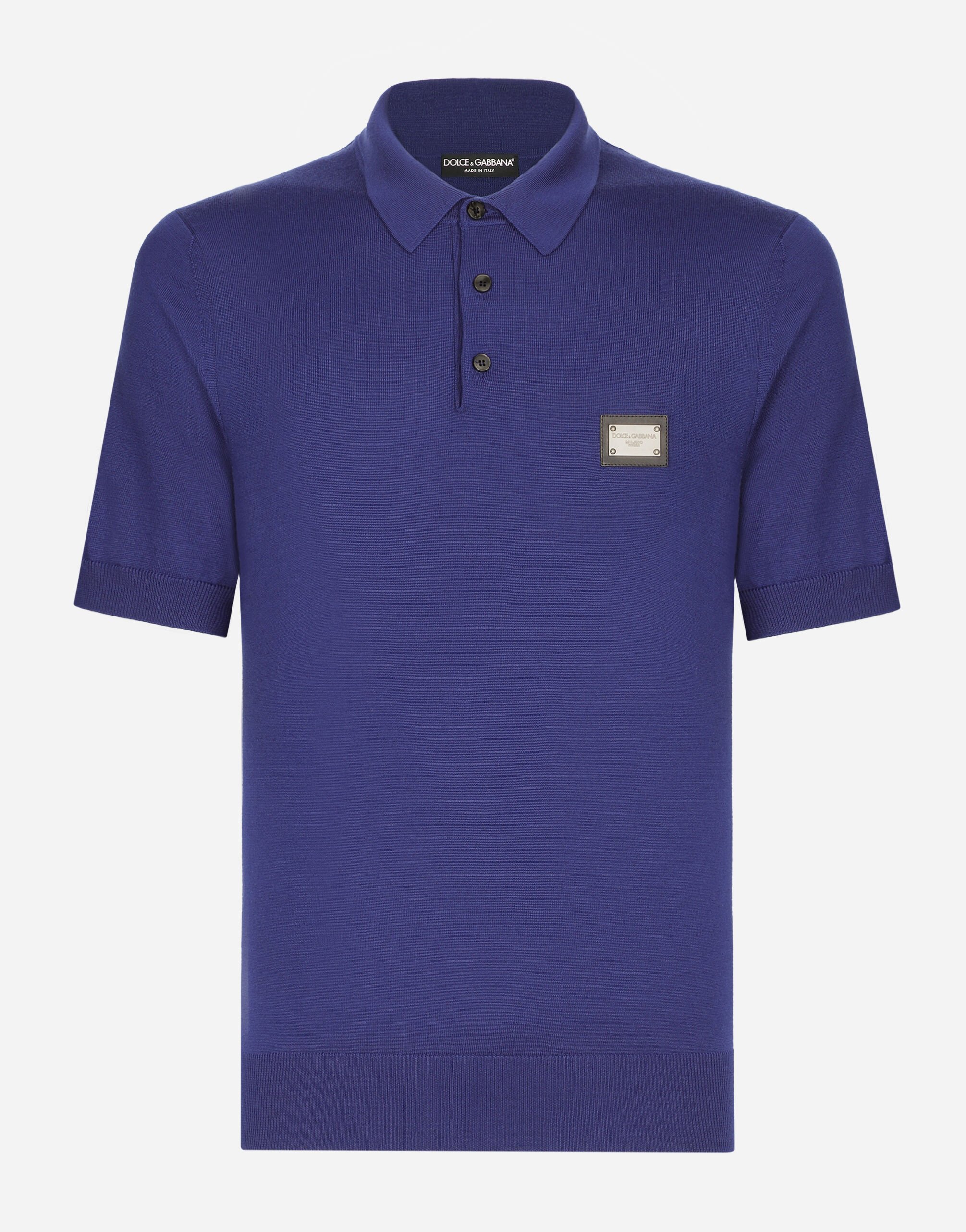 Dolce & Gabbana Wool polo-shirt with branded tag Blue GXX02ZJCVT9