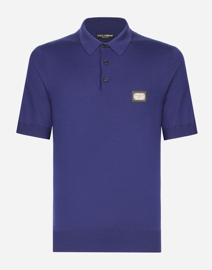 Dolce & Gabbana Wool polo-shirt with branded tag Blue GXO38TJCVC7