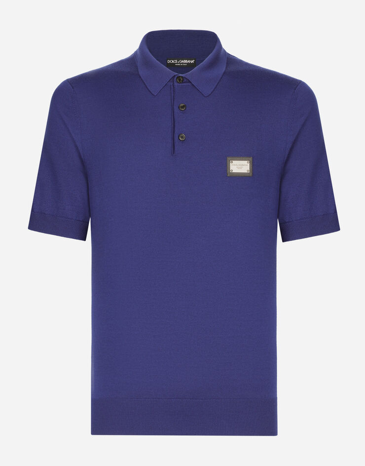 Dolce & Gabbana Poloshirt aus Wolle mit Logoplakette Blau GXO38TJCVC7