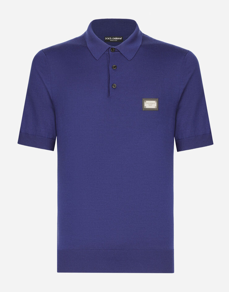Dolce & Gabbana Wool polo-shirt with branded tag Blue GXO38TJCVC7