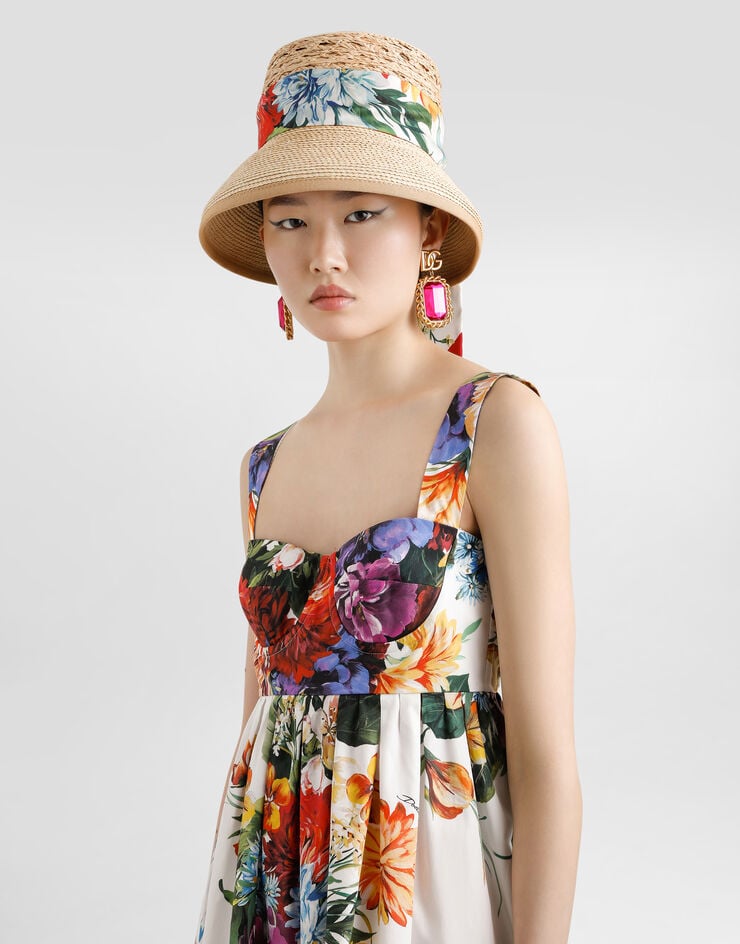 Dolce & Gabbana Kleid aus Popeline mit Bouquet-Print Drucken F6TZXTHS5TR