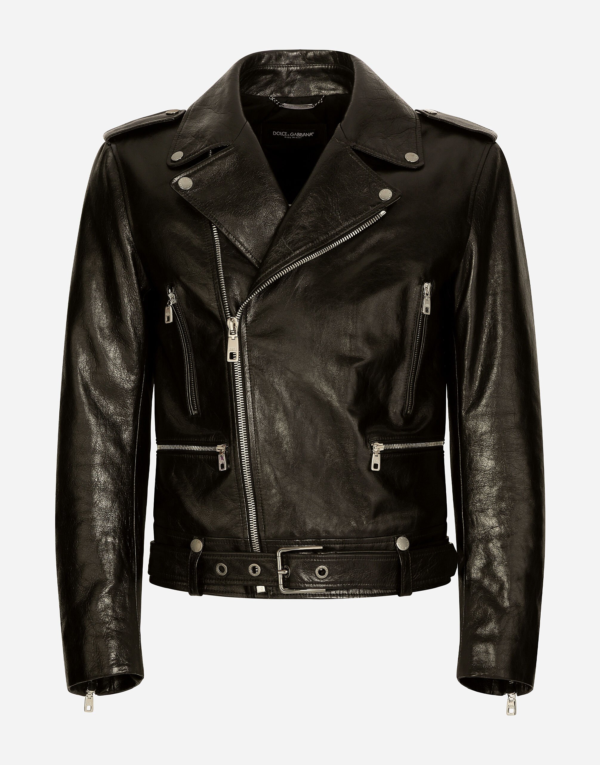 Dolce & Gabbana Blouson de motard avec ceinture Bleu G9AXYTGH666