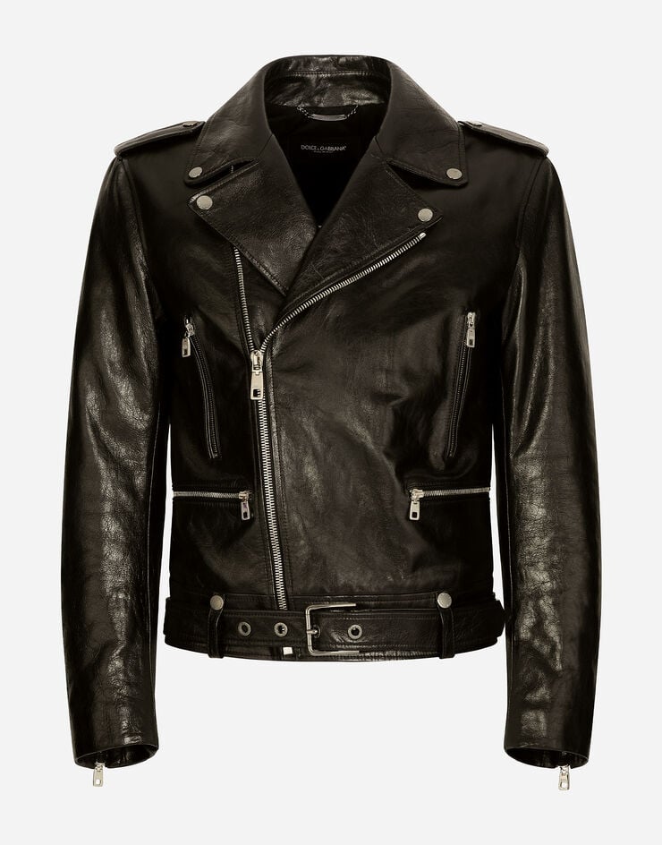 Dolce & Gabbana Belted leather biker jacket Nero G9ATTLHULUJ
