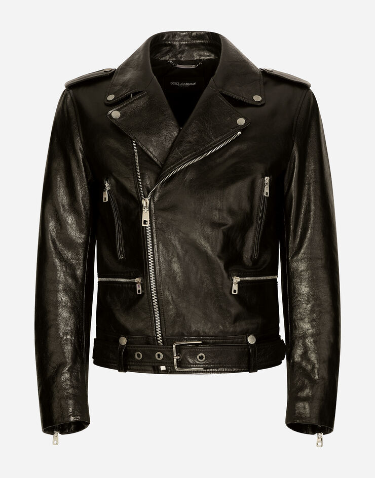 Dolce & Gabbana Belted leather biker jacket Black G9ATTLHULUJ