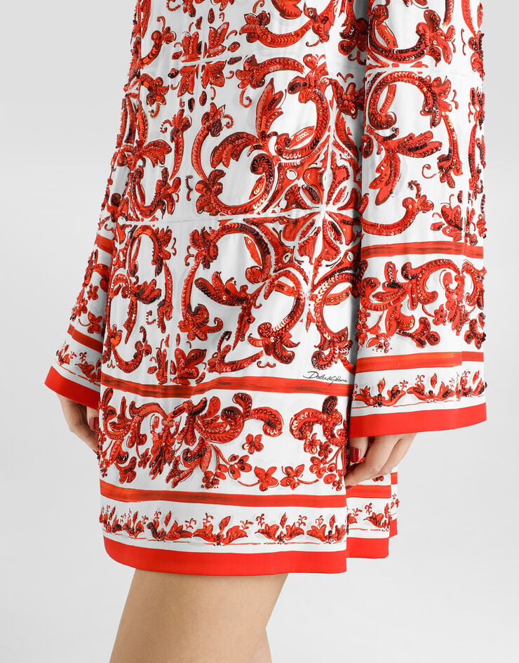 Dolce & Gabbana Majolica-print charmeuse dress with embroidery Dolce & Gabbana Majolica-print charmeuse dress with embroidery Multicolor F6ZW4ZGDDTZ