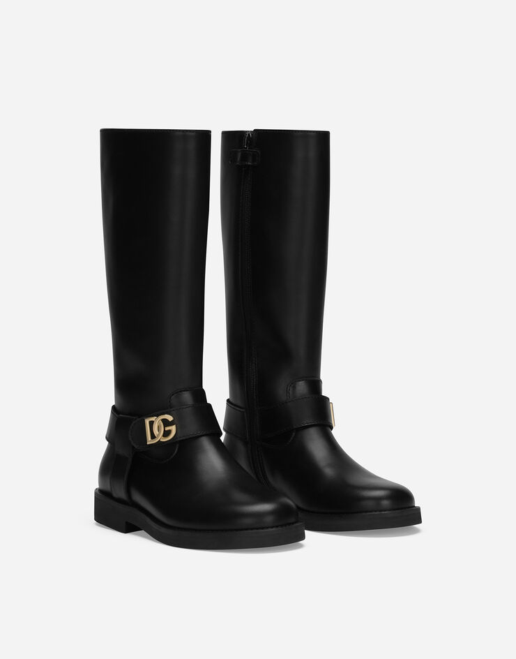 Dolce & Gabbana Calfskin boots with DG logo Black D11257A6379