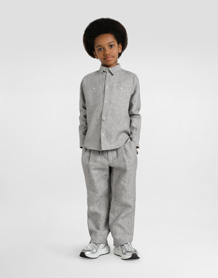 Dolce & Gabbana Camisa en tela de lino lavada Gris L44S43FU4MF