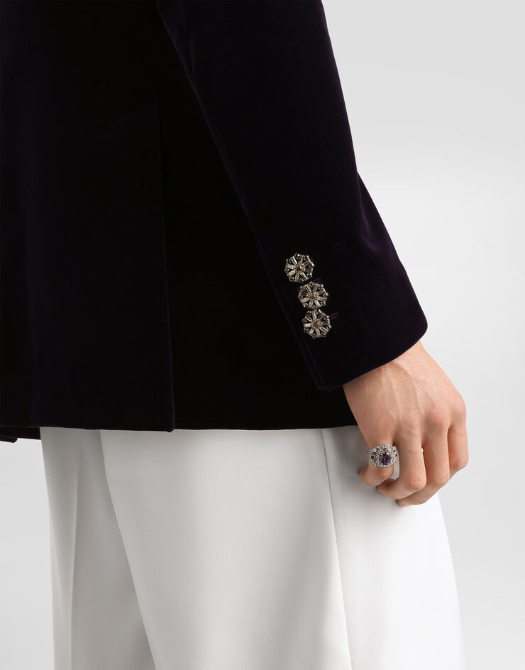 Dolce & Gabbana Double-breasted sicilia smooth velvet jacket Blue G2VO3ZFUVG7