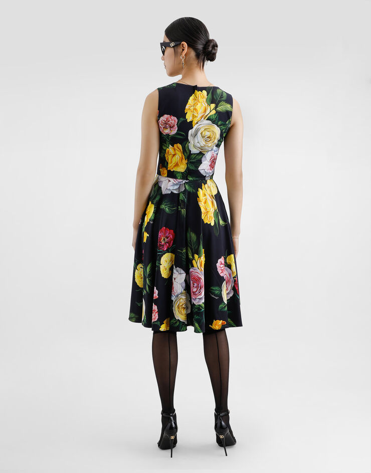 Dolce & Gabbana Peony and rose-print cady calf-length dress with circle skirt Print F6TLCTFSRPH