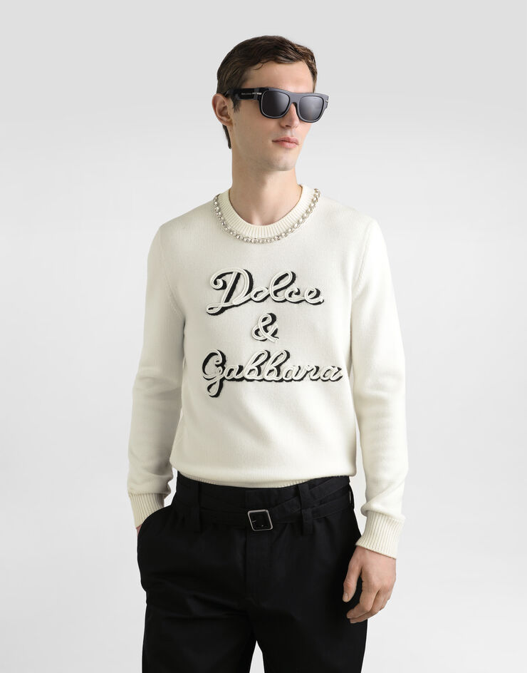 Dolce & Gabbana Wool pullover with intarsia White GXX01ZJDVC3