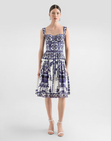 Dolce & Gabbana Bustier midi dress in majolica-print poplin Multicolor F6ADLTHH5A0