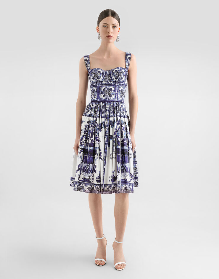 Dolce & Gabbana Bustier midi dress in majolica-print poplin Multicolor F6ADLTHH5A0