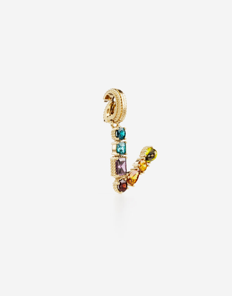 Dolce & Gabbana Rainbow alphabet V 18 kt yellow gold charm with multicolor fine gems Gold WANR2GWMIXV