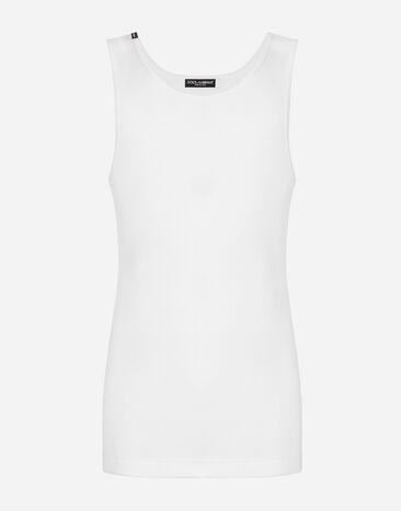 Dolce & Gabbana Camiseta sin mangas de algodón acanalado Imprima G5JH9TFI5JO
