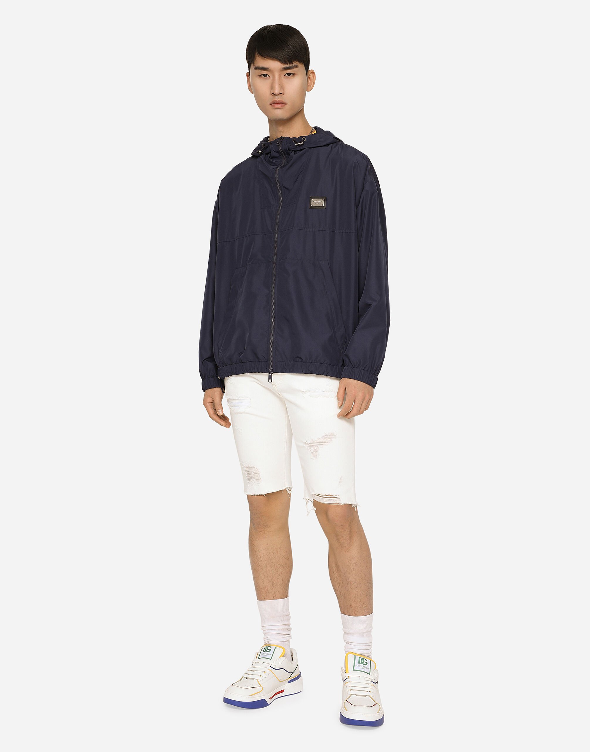 Dolce & Gabbana フード付きジャケット M ブラックのメンズ レザージャケット フード＆ロゴプレート