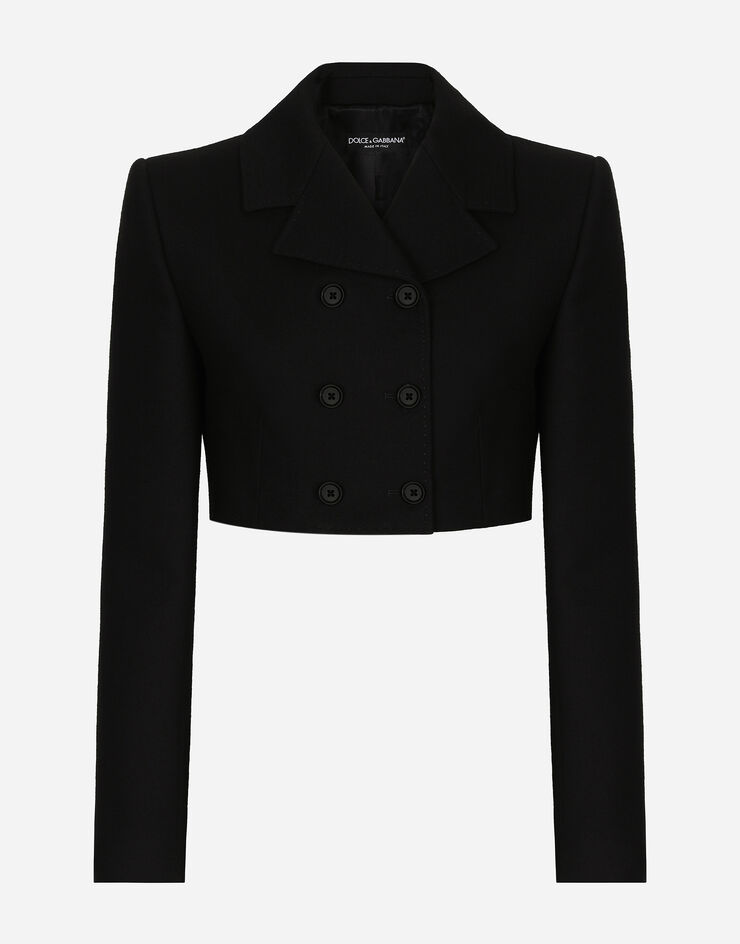Dolce&Gabbana Kurze zweireihige Jacke aus Twill Schwarz F26DMTFUBE7