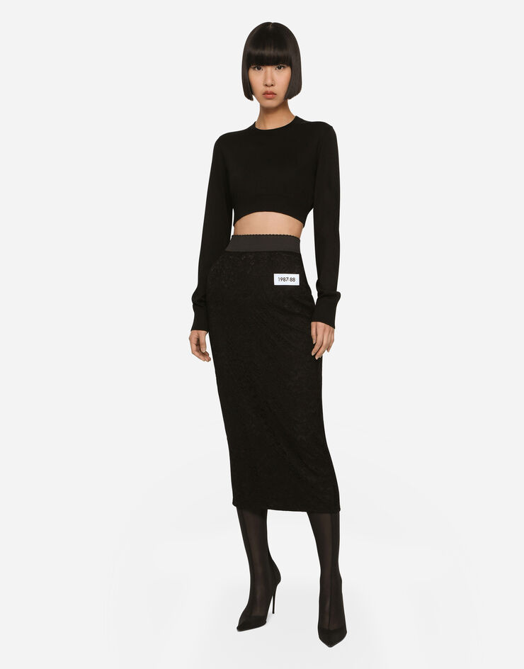 Dolce & Gabbana Jersey corto con cuello redondo en seda Negro FX806TJASMI