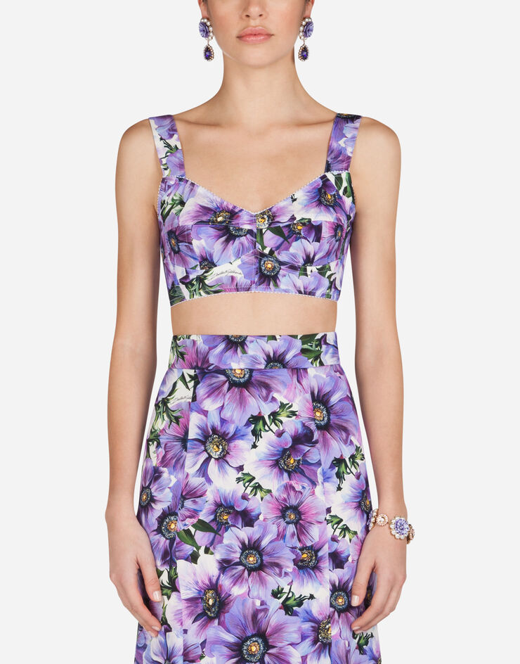 Dolce & Gabbana CROPPED ANEMONE-PRINT CHARMEUSE CORSET 花卉印花 F7Y28TFSAZO