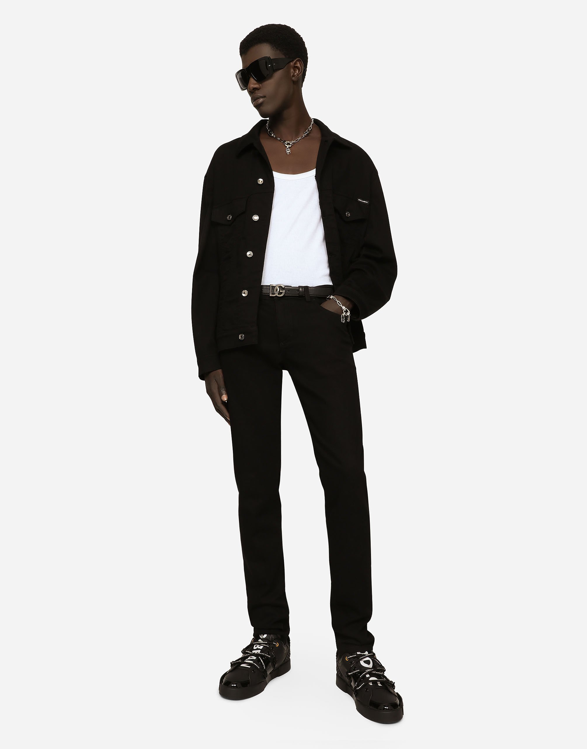 Black wash stretch denim jacket in Multicolor for Men Dolce Gabbana