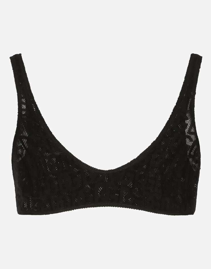 Dolce & Gabbana Top aus Jacquard-Tüll mit DG-Logo allover Schwarz F770DTFLEAQ