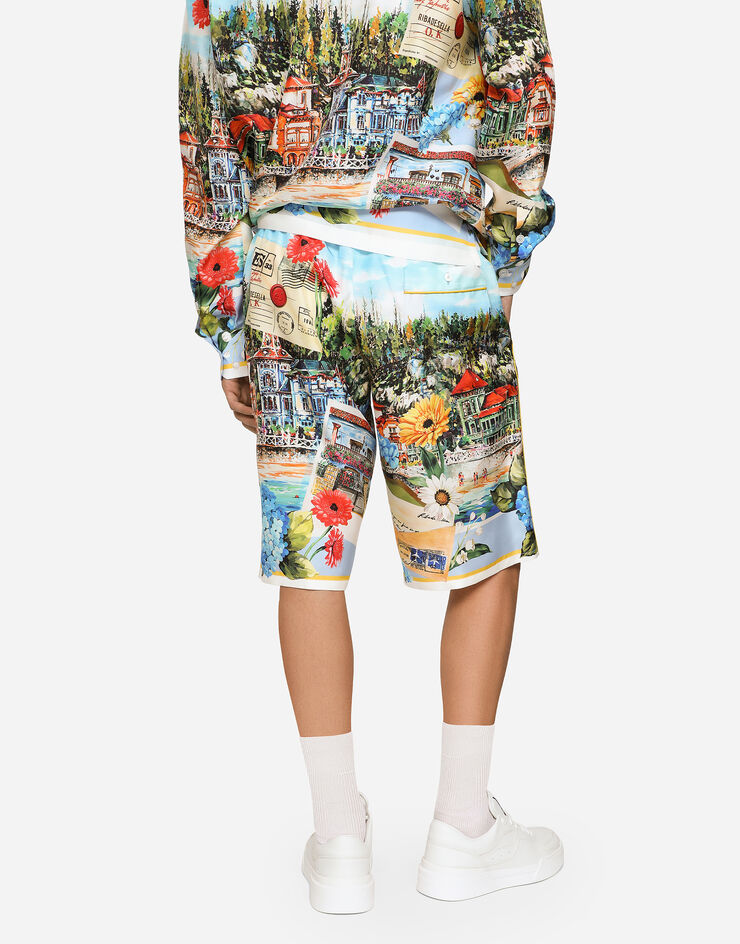 Dolce&Gabbana Silk habotai jogging shorts with landscape print Multicolor I4284MGH179
