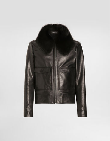 Dolce & Gabbana Single-breasted coat with fur collar Black G9BUQLHULXF