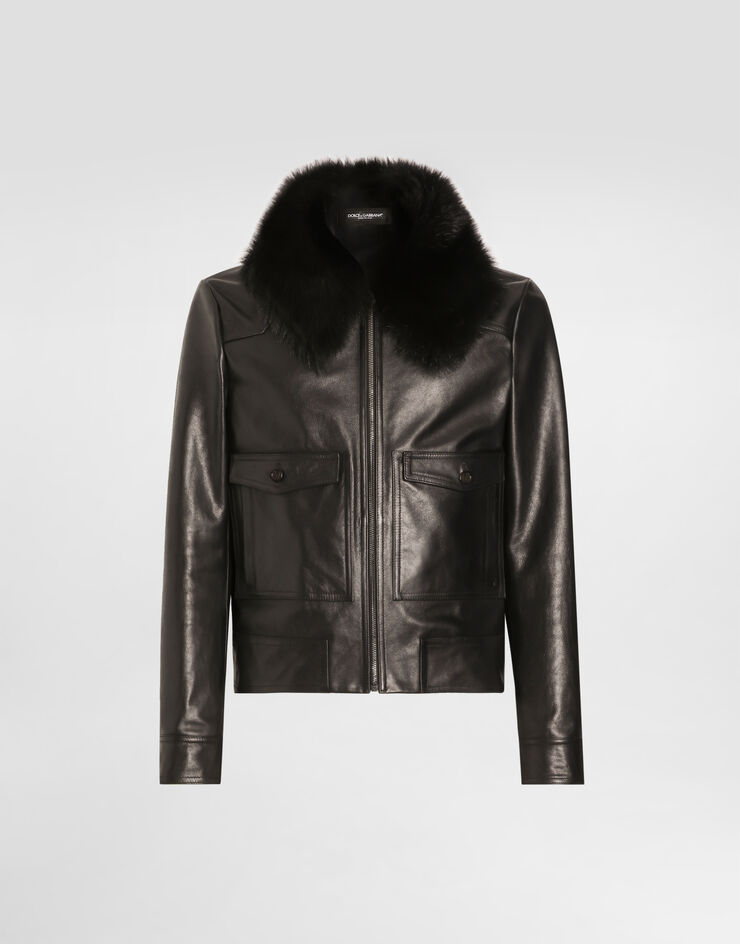 Dolce & Gabbana Single-breasted coat with fur collar Black G9BUQLHULXF