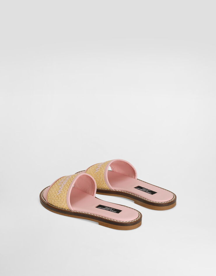 Dolce & Gabbana Flat straw sliders with Dolce&Gabbana logo Pink D11306AU095