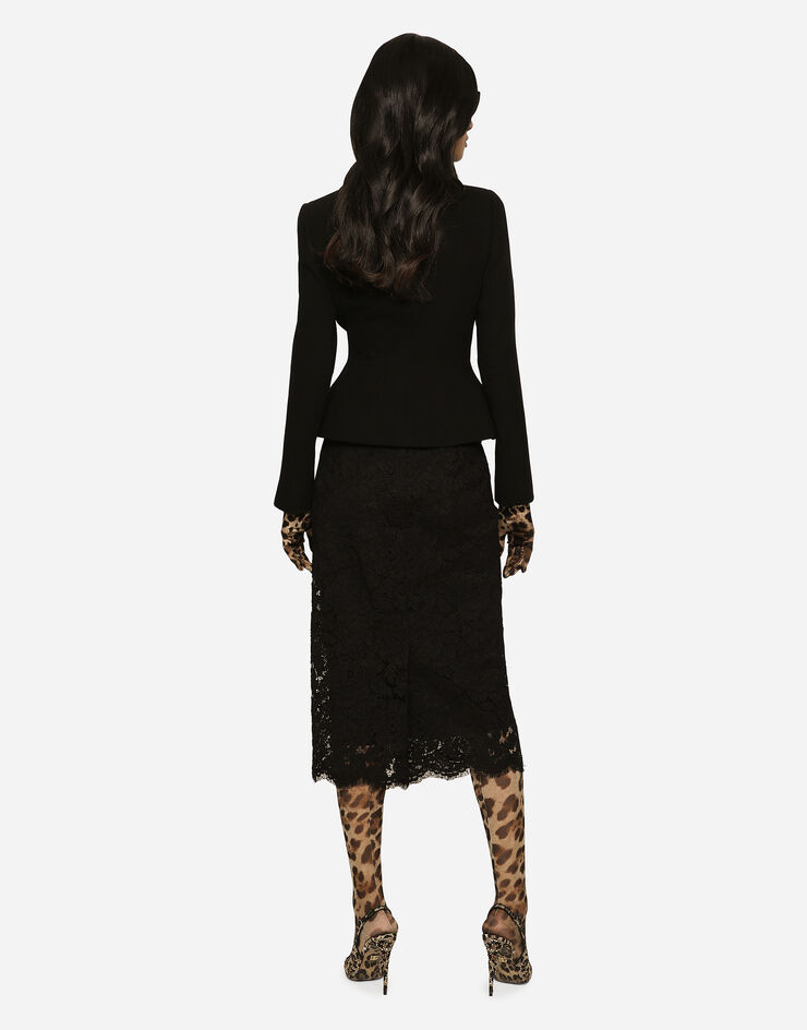 Dolce & Gabbana تنورة ميدي من دانتيل مرن موسوم أسود F4B7ITHLM7L